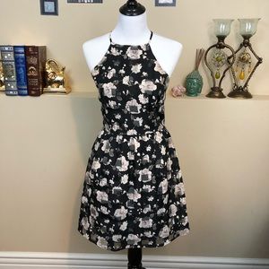 Cute floral black racer-back mini Dress Sz S